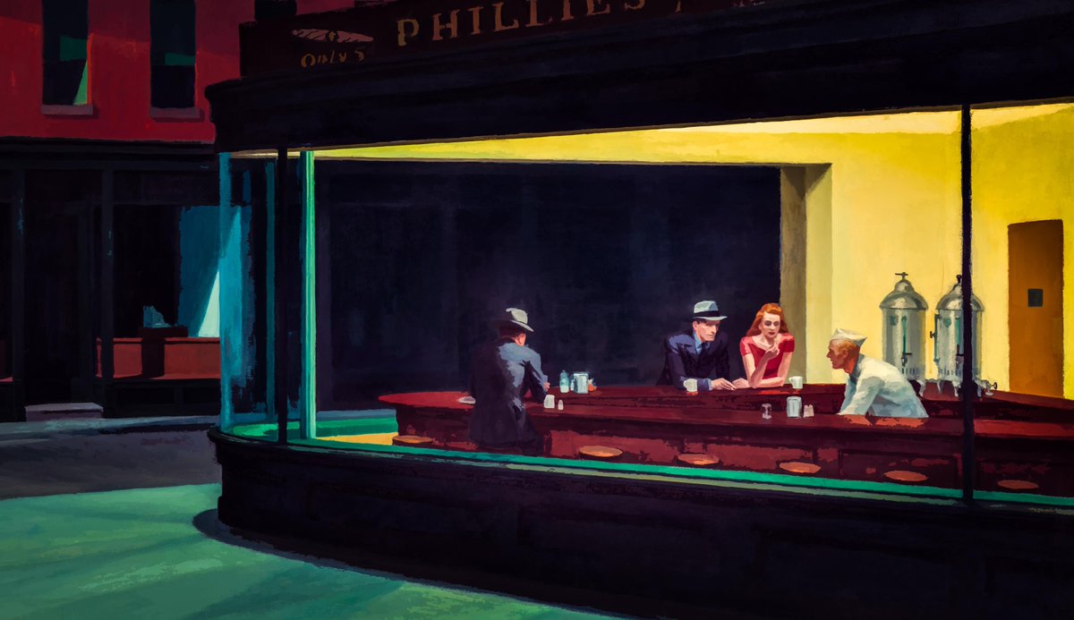 Wishing everyone a lovely evening and a wonderful weekend!

Nighthawks - Edward Hopper (1942)

It is one of the most recognizable paintings in American art. Within months of its completion, it was sold to the Art Institute of Chicago for $3,000.

#EdwardHopper #Nighthawks