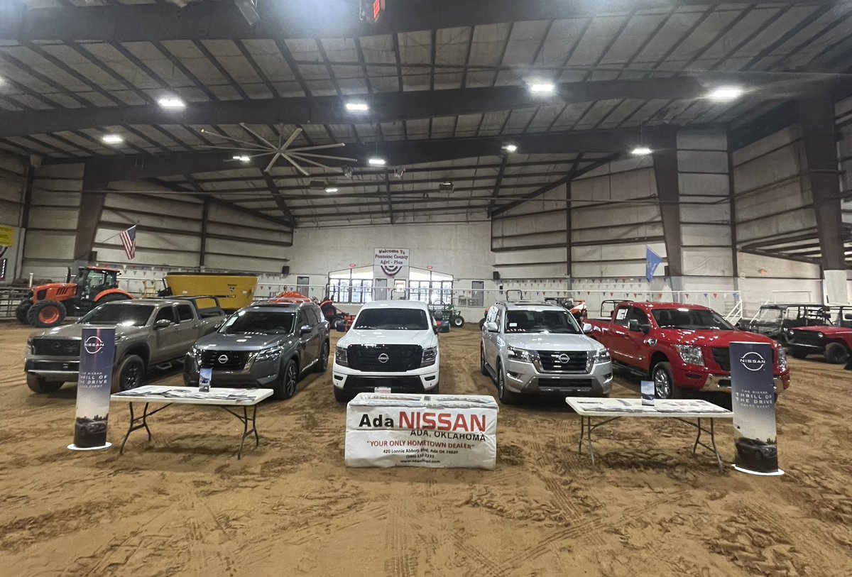 ada_nissan's tweet photo. We’re all set up at the 2023 Southeast Oklahoma Farm, Ranch and RV Show &amp; Beef Expo!! 
Come out to the Pontotoc County Agri-Plex for some free family fun!! 
#AdaNissan #RightCarRightPrice #FarmShow #BeefExpo https://t.co/QclOmVbbCf