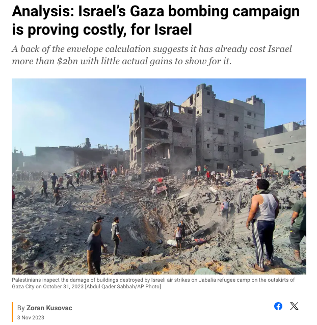 En 28 días, Israel ha arrojado sobre el minúsculo banco de arena que es la franja de Gaza (su territorio es menor que la cuarta parte de Ciudad de México, sin municipios conurbados) más de 18 mil toneladas de bombas.

Calculando el costo de los explosivos, de los vuelos, etc, el