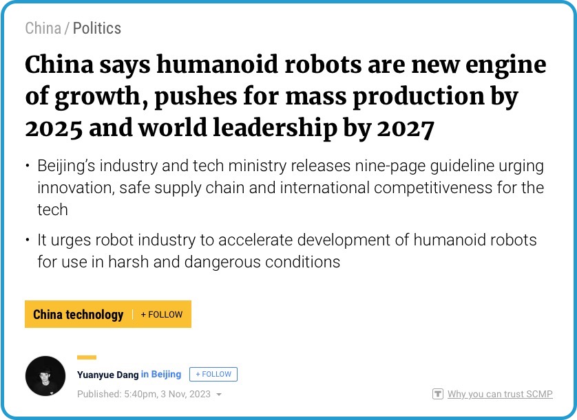 China says humanoid robots are new engine of growth, pushes for mass  production by 2025 and world leadership by 2027