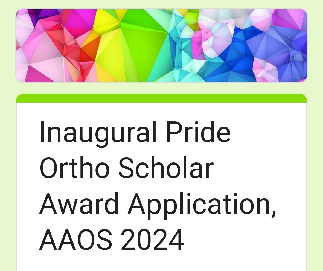 Pride Ortho is offering 8 scholarships to LGBTQIA+ medical students to attend the 2024 AAOS Annual Meeting and the Inaugural Pride Ortho Annual Meeting. Funded in part by an IDEA Grant from AAOS. Apply Here: docs.google.com/forms/d/e/1FAI…