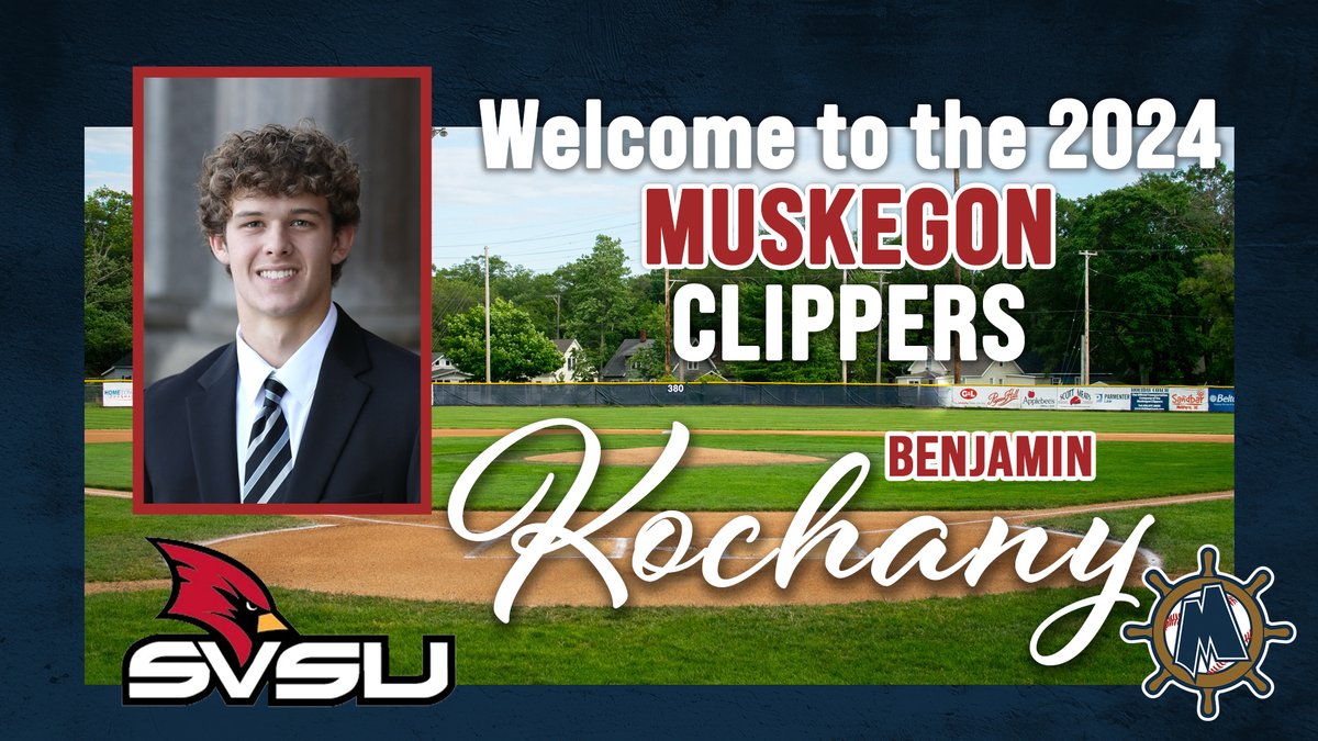 Muskegon Clippers (@muskegonclipper) on Twitter photo Another 2024 Clippers signing!
Clips fans, welcome Benjamin Kochany to the Roster!
<a href="/BKochany/">Ben Kochany</a> is a right handed pitcher coming to Muskegon from <a href="/svsubaseball/">SVSU Baseball</a> ! Welcome aboard Ben!
#clipsarehot #collegebaseball #summerbaseball #muskegonmichigan <a href="/GLSCL/">GLSCL Baseball</a> #woodbats Another 2024 Clippers signing!
Clips fans, welcome Benjamin Kochany to the Roster!
<a href="/BKochany/">Ben Kochany</a> is a right handed pitcher coming to Muskegon from <a href="/svsubaseball/">SVSU Baseball</a> ! Welcome aboard Ben!
#clipsarehot #collegebaseball #summerbaseball #muskegonmichigan <a href="/GLSCL/">GLSCL Baseball</a> #woodbats