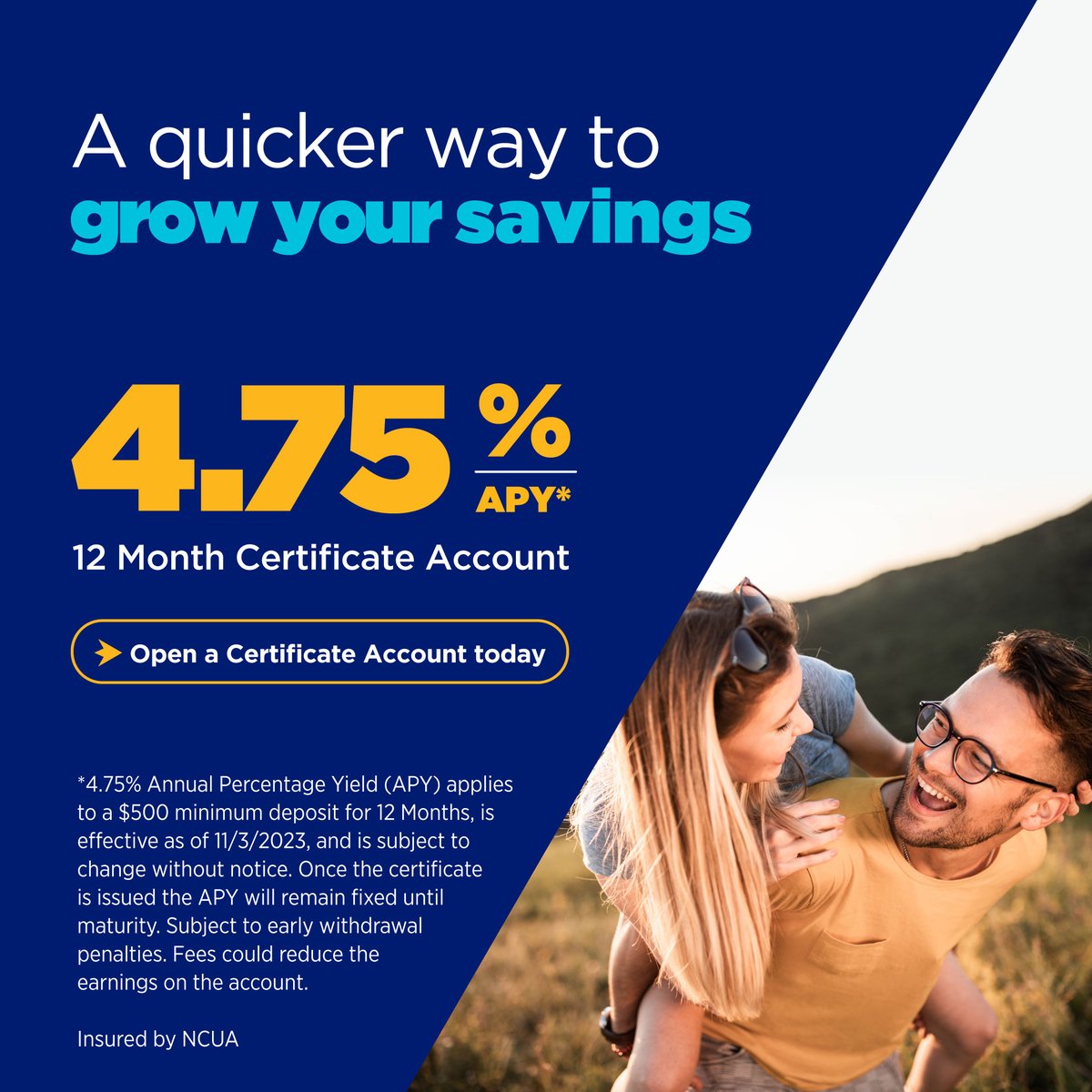 💵 Grow your savings at a faster pace! 🚀

We have a variety of options to help you save. Like a 4.75% APY* 12 month Certificate account. Open yours today! 🙌

🏦 Visit your local branch for details, or visit our website to get started! 🔗 globalcu.info/3s7ml65