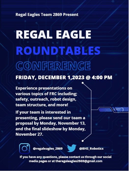 We are hosting our 7th Annual REGAL EAGLE ROUNDTABLES on December 1st!
This conference is an amazing opportunity to learn how to make this season even better than the last by learning from the successes of other teams💙🦅