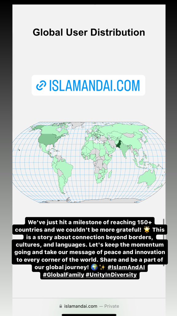 islamAndAi's tweet image. 🎉 Milestone Alert! Our platform has touched lives in 150+ countries &amp;amp; counting! Alhamdulillah we&apos;re building bridges across the globe. Help us reach every nation! Share &amp;amp; join our mission for a united world🚀 #IslamAndAI #GlobalOutreach #OneWorldConnected islamandai.com