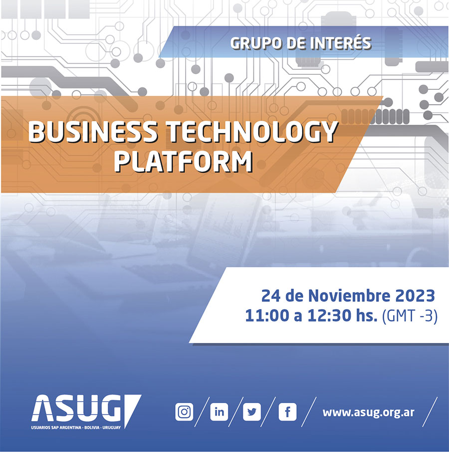 GRUPO DE INTERÉS - BTP
24 de novimebre de 2023

Agenda
-Bienvenida
-Visión de SAP en temas de Inteligencia Artificial
-Inteligencia Artificial e IA Generativa
-LLM (Large Language Models)
-Joule
-Q&amp;A

Registrate en el link de nuestra BIO!

#ASUG #ASUGAR #ASUGArgentina