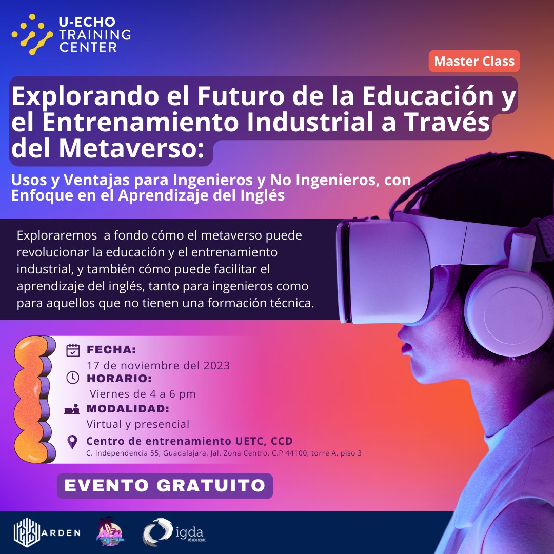 Los invitamos a esta Master Class, sobre el entrenamientos industrial a través del Metaverso.

La cita es el próximo 17 de noviembre de 4 a 6 pm (UTC-6)

#metaverso #trainingcenter #eventos2023 #educacion