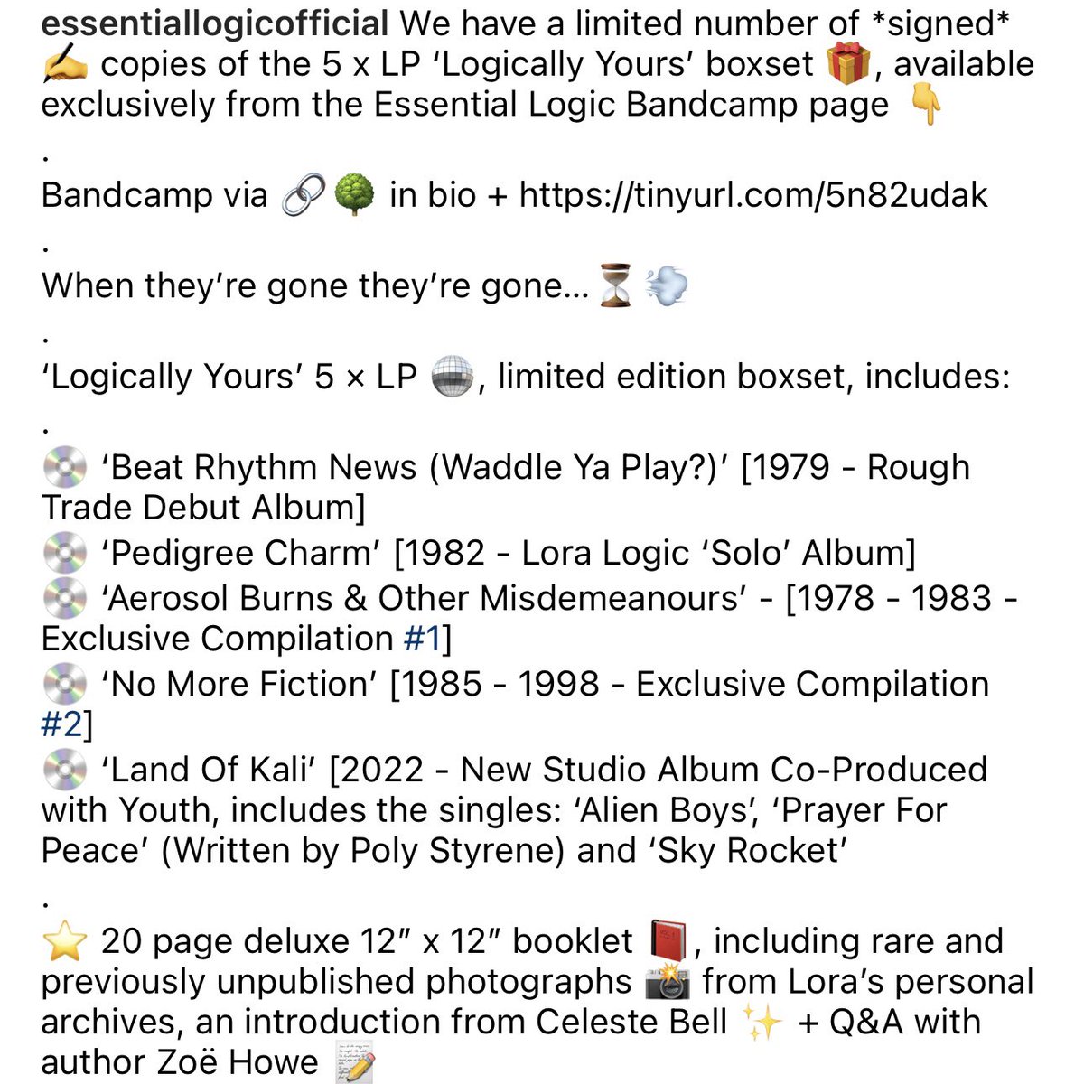 logic_essential's tweet photo. We have a limited number of *signed* copies ✍️ of the ‘Logically Yours’ boxset available exclusively @ Bandcamp 🔗🌳 in bio + https://t.co/Z6ofk2w3ae 🎷
.
#essentiallogic #logicallyyours #signed #vinyl #polystyrene #xraysex #postpunk #newwave #bandcamp #bandcampfriday #loralogic https://t.co/dD7pnrepge