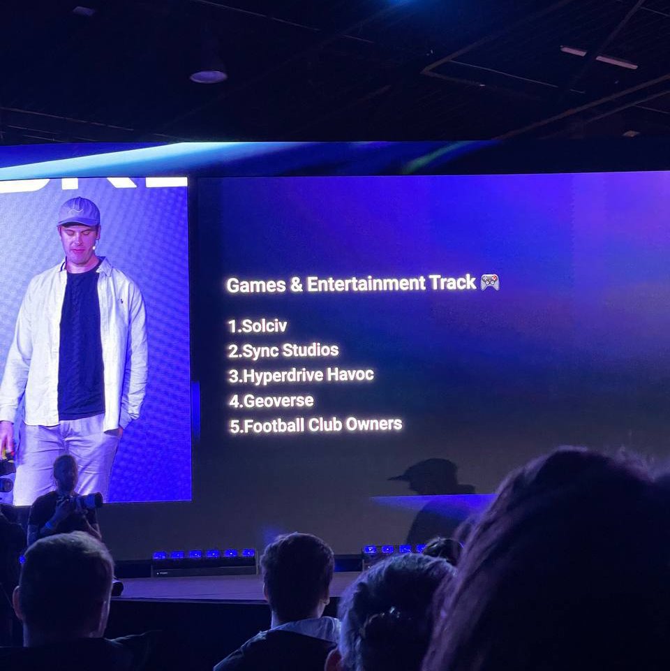 solanaciv's tweet photo. Great news! @solanaciv gets first place 🏆 in the Solana #Hyperdrive Hackathon - gaming track. So emotional to be here at Breakpoint for the live announcement. https://t.co/IWct7CjzVa