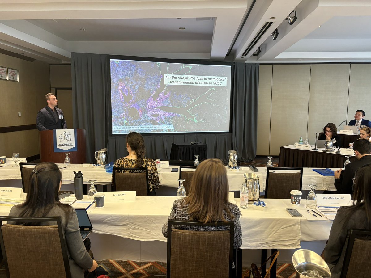 Eric Gardner, PharmD, PhD of @WCM_MeyerCancer and @WeillCornell presents On the Role of Rb1 Loss in Histological Transformation of LUAD to #SCLC. #MedTwitter #MedX #MedEd #EGFR