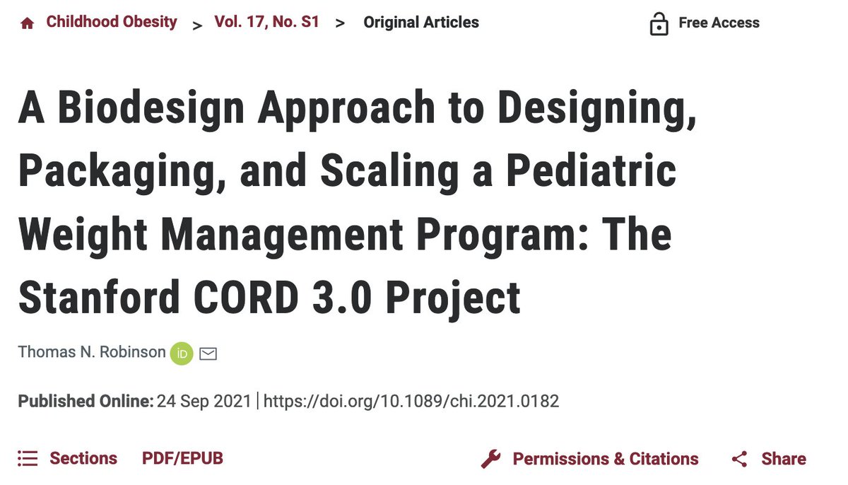 A Biodesign Approach to Designing, Packaging, and Scaling a Pediatric Weight Management Program: The Stanford CORD 3.0 Project, published in @ChildObesity_jn Link to pub: liebertpub.com/doi/10.1089/ch…
