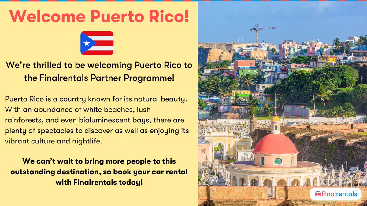 Finalrentals are thrilled to announce that we now have partners in the beautiful Puerto Rico! Never explored this wonderful country? Book your rental with Finalrentals now! #carrental #finalrentals #partnership #BusinessGrowth