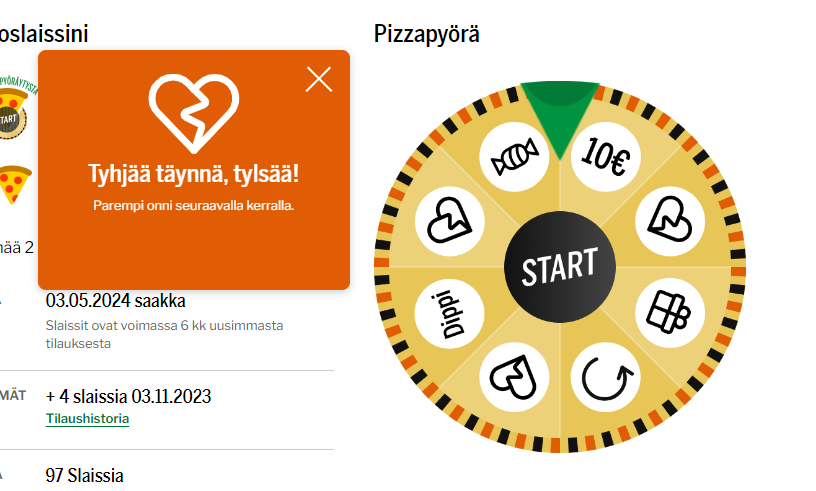 LagGyver's tweet photo. Hei @Kotipizza ! Teidän pizzapyörä on vakuuttavampi kuin lottokone. https://t.co/VeMAu3Bnse