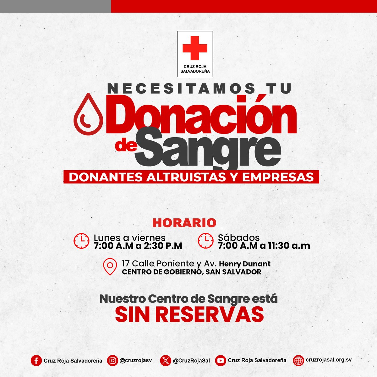 #DonacióndeSangre | Nuestro Centro de Sangre se encuentra sin reservas, necesitamos de tu donación altruista para continuar salvando vidas. #JuntosporlaHumanidad