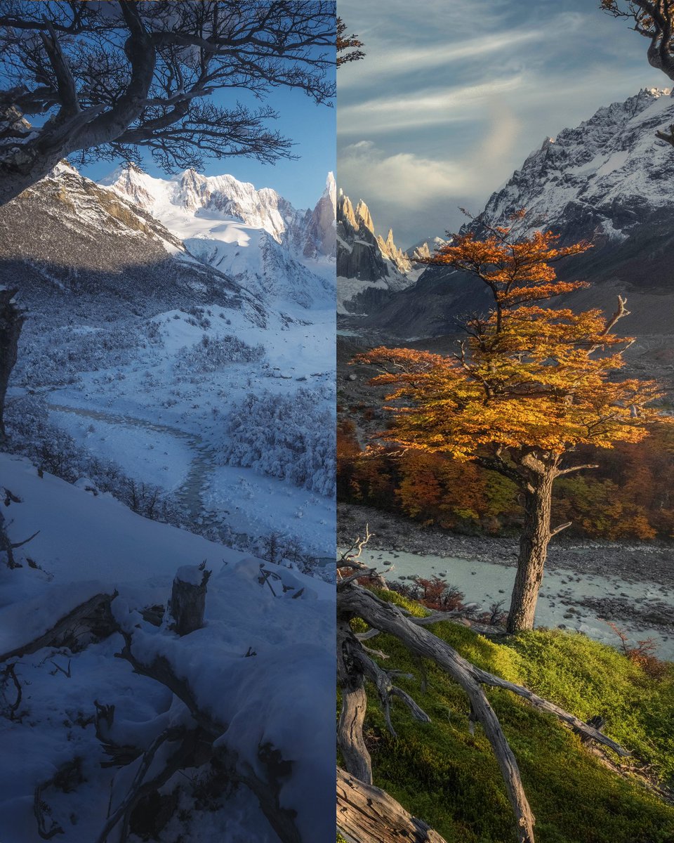 tylekki's tweet photo. Winter vs Fall in Patagonia https://t.co/SfMq2SPu43
