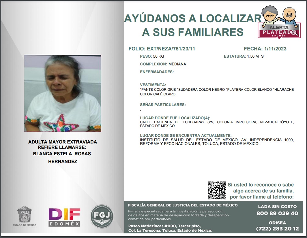 👵🏻👴🏼#AlertaPlateadaEdoméx | ¿Nos ayudas a compartir el siguiente boletín?
Si tienes alguna información, comunícate:  
☎️ | 800 89 02940 
Juntos podemos lograr que regrese a su hogar.