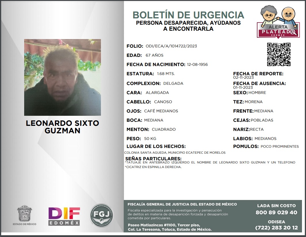 👵🏻👴🏼#AlertaPlateadaEdoméx | ¿Nos ayudas a compartir el siguiente boletín?
Si tienes alguna información, comunícate:  
☎️ | 800 89 02940 
Juntos podemos lograr que regrese a su hogar.
