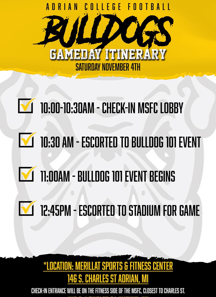 The itinerary for this weekend. Looking forward to meeting some future Bulldogs