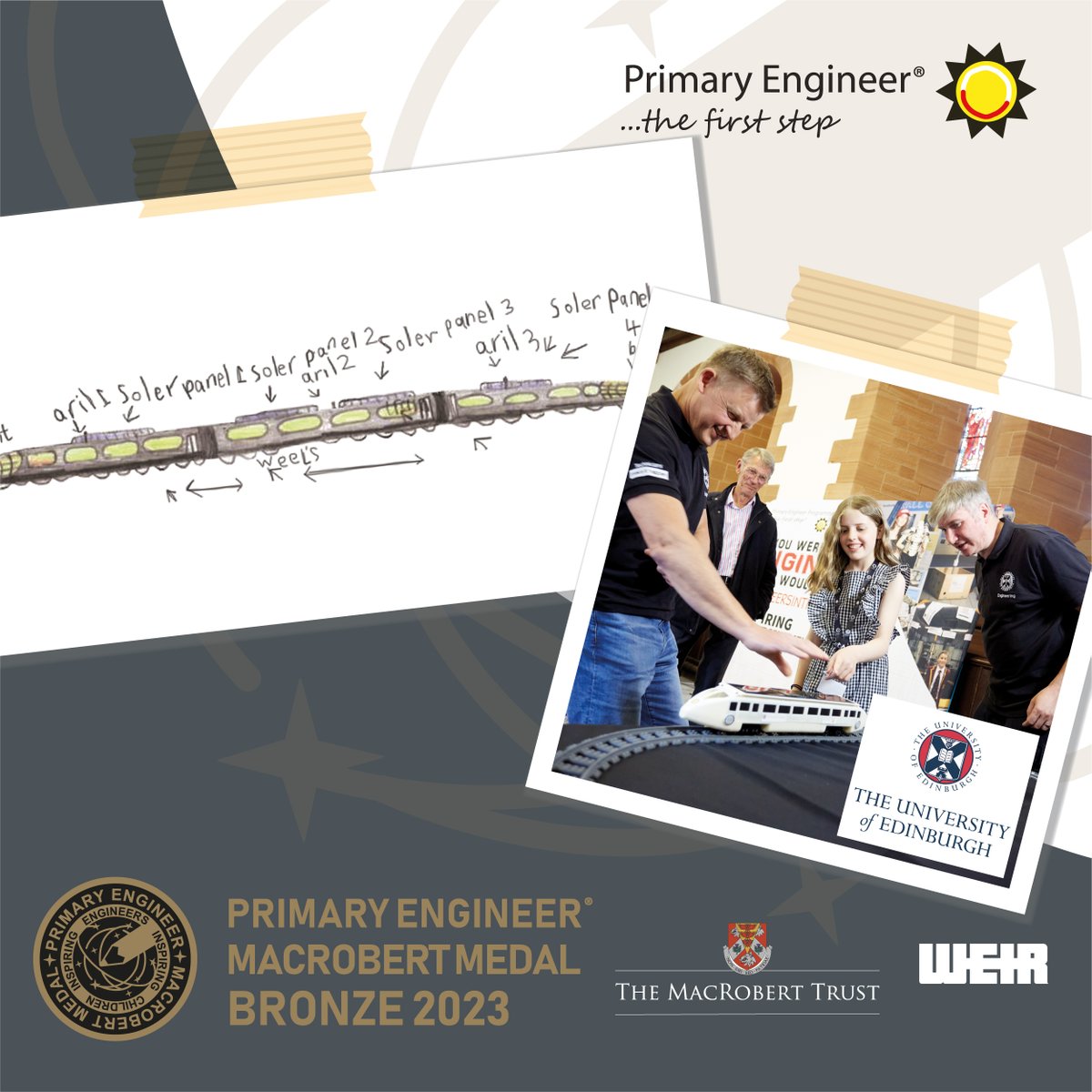 Congratulations to our Bronze winner the Solar Powered Train built by <a href="/EdinburghUni/">The University of Edinburgh</a> <a href="/SchoolOfEng_UoE/">School of Engineering</a> based on the engineering idea from Sean, Linlithgow Primary School 🥉👏