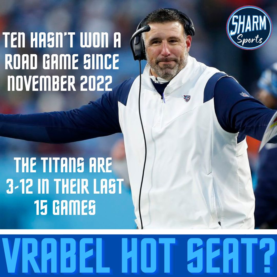 SharmSports's tweet photo. The #Titans since Week 11 of the 2022 season:
3-12 record
0-7 on the road
Is Mike Vrabel officially on the Hot Seat??
#Titanup #PITvsTEN https://t.co/NIyTM0ab3G