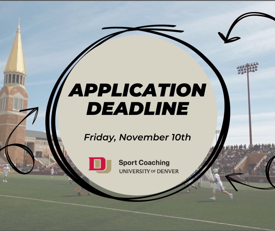 DUKineSport's tweet photo. Thinking of a sports coaching career? Act now! Apply to @UofDenver MA in Sport Coaching program by Nov 10 for the winter quarter. Don't miss this opportunity! #SportsCoaching #DUCoach @DUGSPP

https://t.co/EcBPEHgGpB https://t.co/5AMK8YzilZ