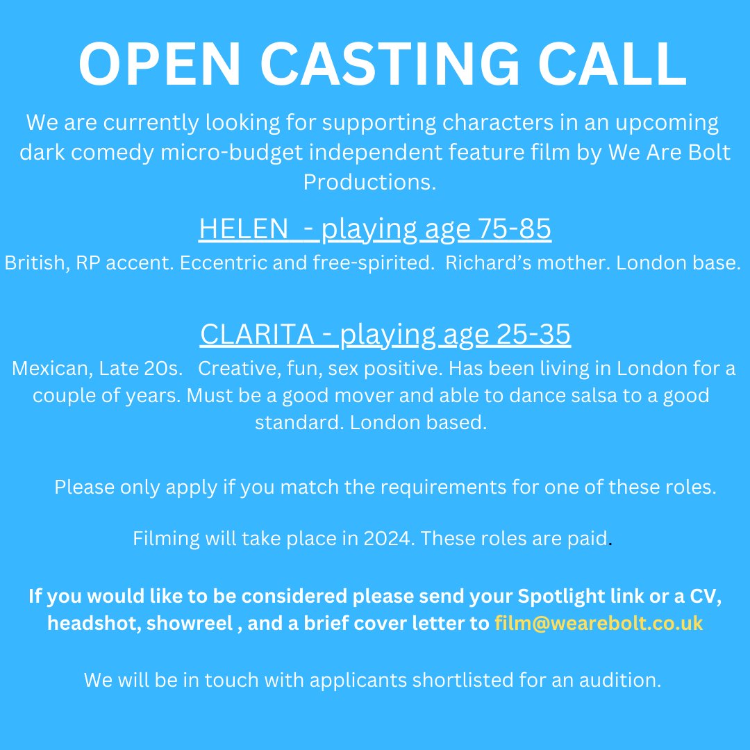 Ana Torre (@anactorre) on Twitter photo My latest project is casting. Please share! And if interested apply to film@wearebolt.co.uk My latest project is casting. Please share! And if interested apply to film@wearebolt.co.uk