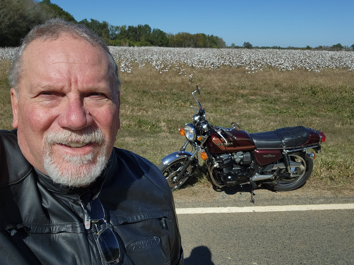 Riding in high cotton, South Georgia,  1977 Honda CB750F
