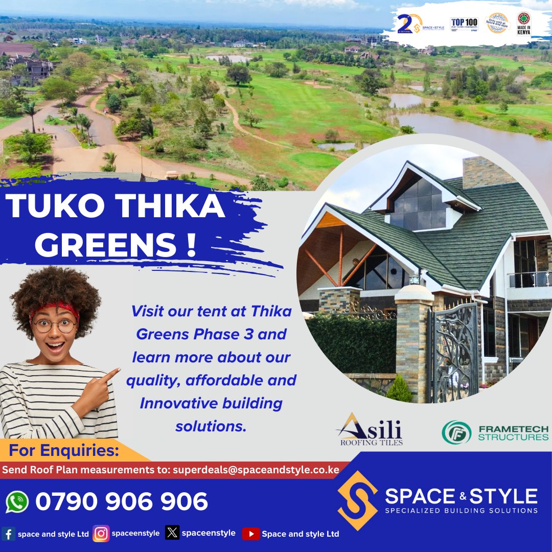 Don't Miss Out !
Visit our tent tomorrow Saturday 4th November at the Thika Greens Phase 3 Open Day!

We offer various building solutions to make your Home Look Beautiful and Exquisite !
 #thikagreens #thika  #propertymanagement  #rooftop  #BuildingGreen  #manufacturers #Kenya