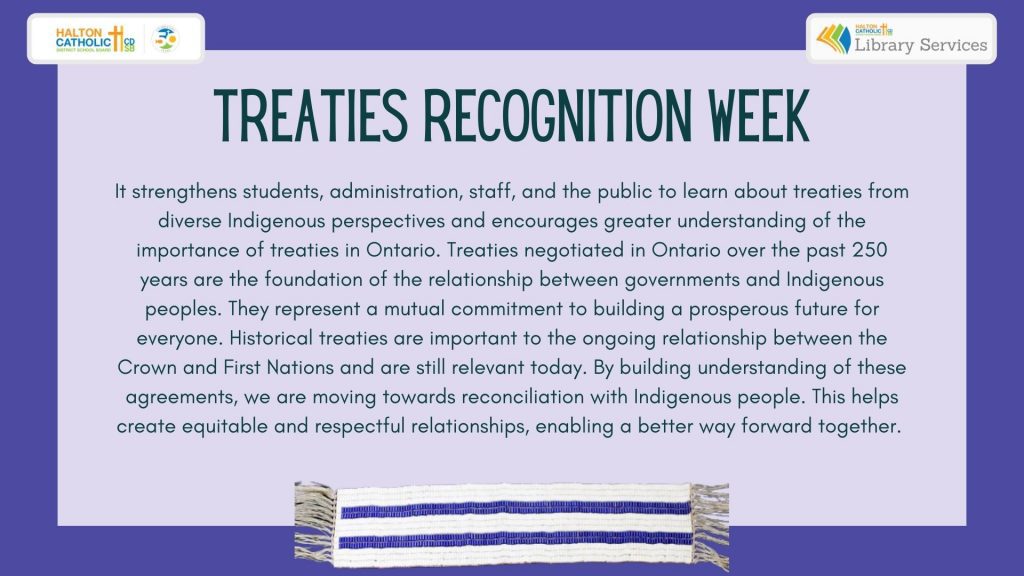 LRC_HCDSB's tweet image. The first week in Nov is Treaties Recognition Week. Learn more about the importance of understanding treaties from diverse Indigenous perspectives and find resources compiled by @HCDSB’s Indigenous Advisor @sherrysaevil. Check out resources from the LRC and your school’s library.