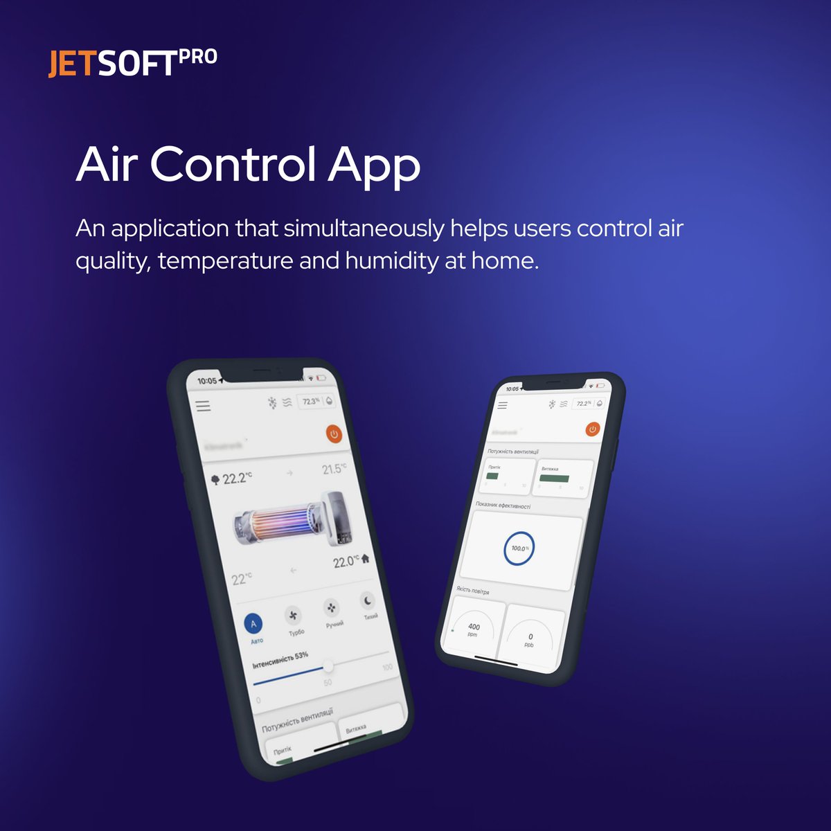 JetSoftPro's tweet photo. Today is Smart Home Day, making it a great opportunity to share one of our exciting projects related to #SmartHome technologies.  
Introducing the Air Control #App, a solution that empowers people to take control of indoor air, temperature, and humidity. 🏡📲 https://t.co/x4JjgurZ4b