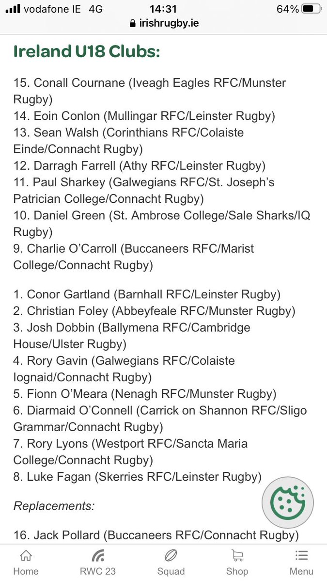 Congratulations to Christian Foley on his selection for <a href="/IrishRugby/">Irish Rugby</a> U18 XV V <a href="/Federugby/">Italrugby</a>  🇮🇹