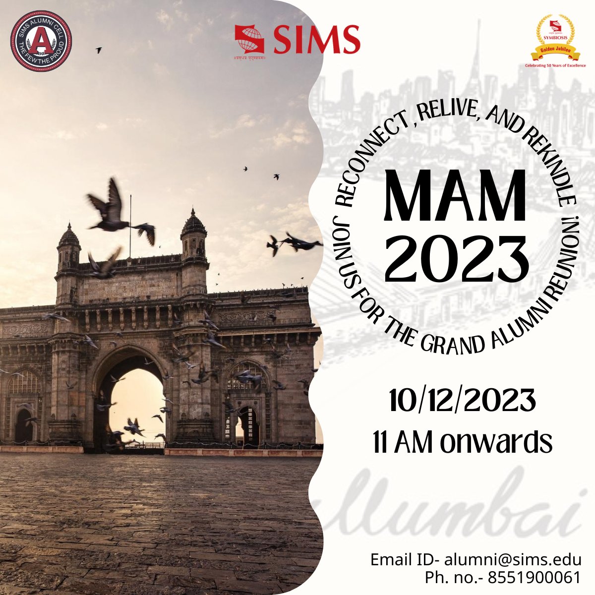 SIMSpune's tweet photo. Get ready to say hello to the city of dreams for Mumbai Alumni Meet 2023!

Date: 10th December 2023
Time: 11am onwards
Location: BKC
(First 75 spot registrations are fully sponsored)

@director_sims @navallawande @SIMSPune

#OurAlumniOurPride #KeepingtheConnect #SIMSAlumniCell https://t.co/QlxtkWDwfV