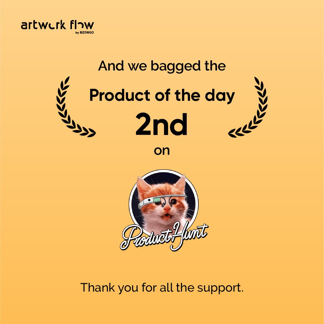 ArtworkFlowHQ's tweet image. After 2 days of intense hustling, we are finally here! 🥳

Congratulations BeforeSunset AI for grabbing the 1st position.

#producthunt #creativeoperations