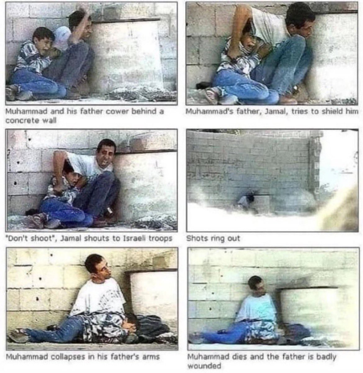🚨🇮🇱 His name was Muhammed Al-Durah and ISRAEL MURDERED him on September 30, 2000.

The father in these images, Jamal Al-Durrah, lost his two brothers, sister-in-law and niece in Israel’s carpet bombing of Gaza since October 7th.