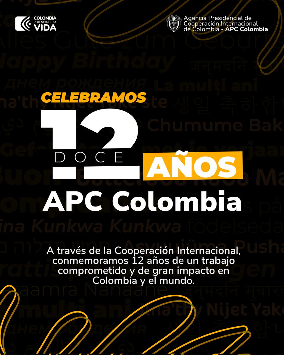 Con inmenso orgullo celebramos 12 años de un trabajo comprometido y de gran impacto en Colombia y el mundo a través de la cooperación internacional. Que sea la ocasión para reconocer la labor de todos nuestros aliados y colaboradores que se unen a este camino.