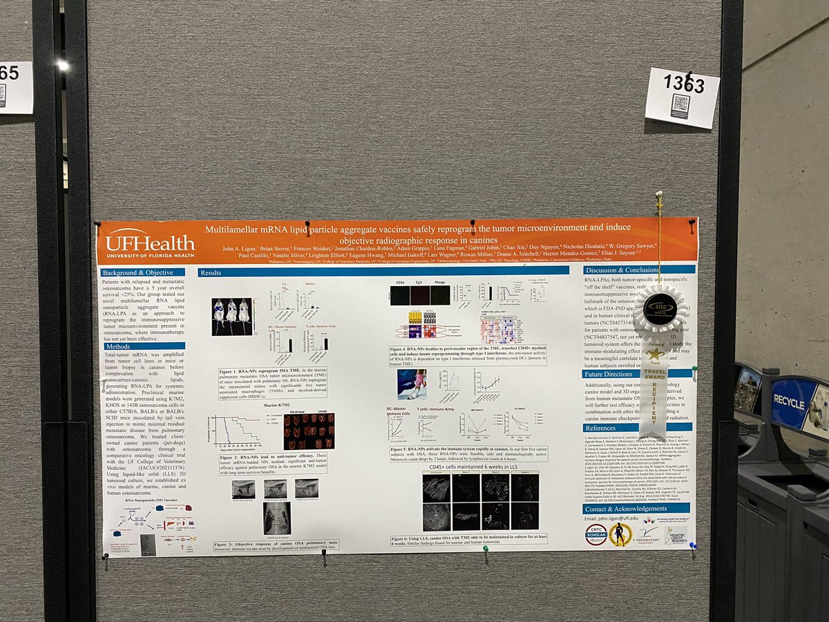 Ready for @sitcancer 2023!!! Please come talk to me about exciting data using mRNA vaccines against pediatric cancers, including upcoming trials @UFHealthCancer, today at abstract 1363! And thank you @sitcancer for recognizing our work with a young investigator award!