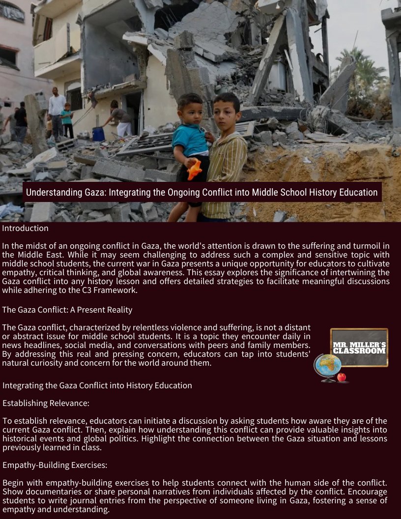 Exploring the Ongoing Gaza Conflict: How Middle School History Education Can Foster Understanding and Empathy. 📚✨ Discover how current events can shape classroom discussions and empower students to take informed action. …4-4df8-a2c1-25196c0704eb.filesusr.com/ugd/1b9d09_b53…