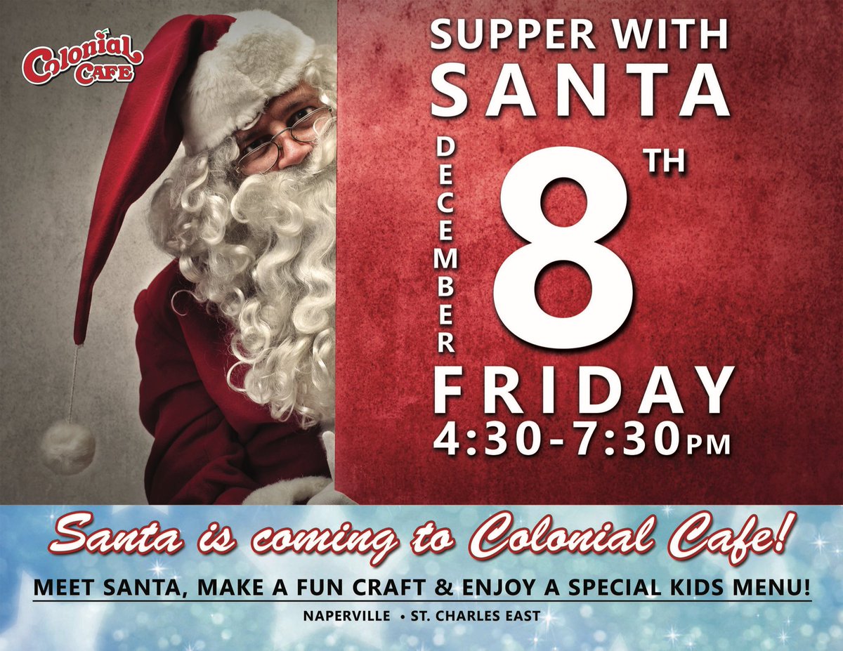 Save the date!
#colonialcafes #supperwithsanta #holidayfun #stcharlesil #napervilleil
