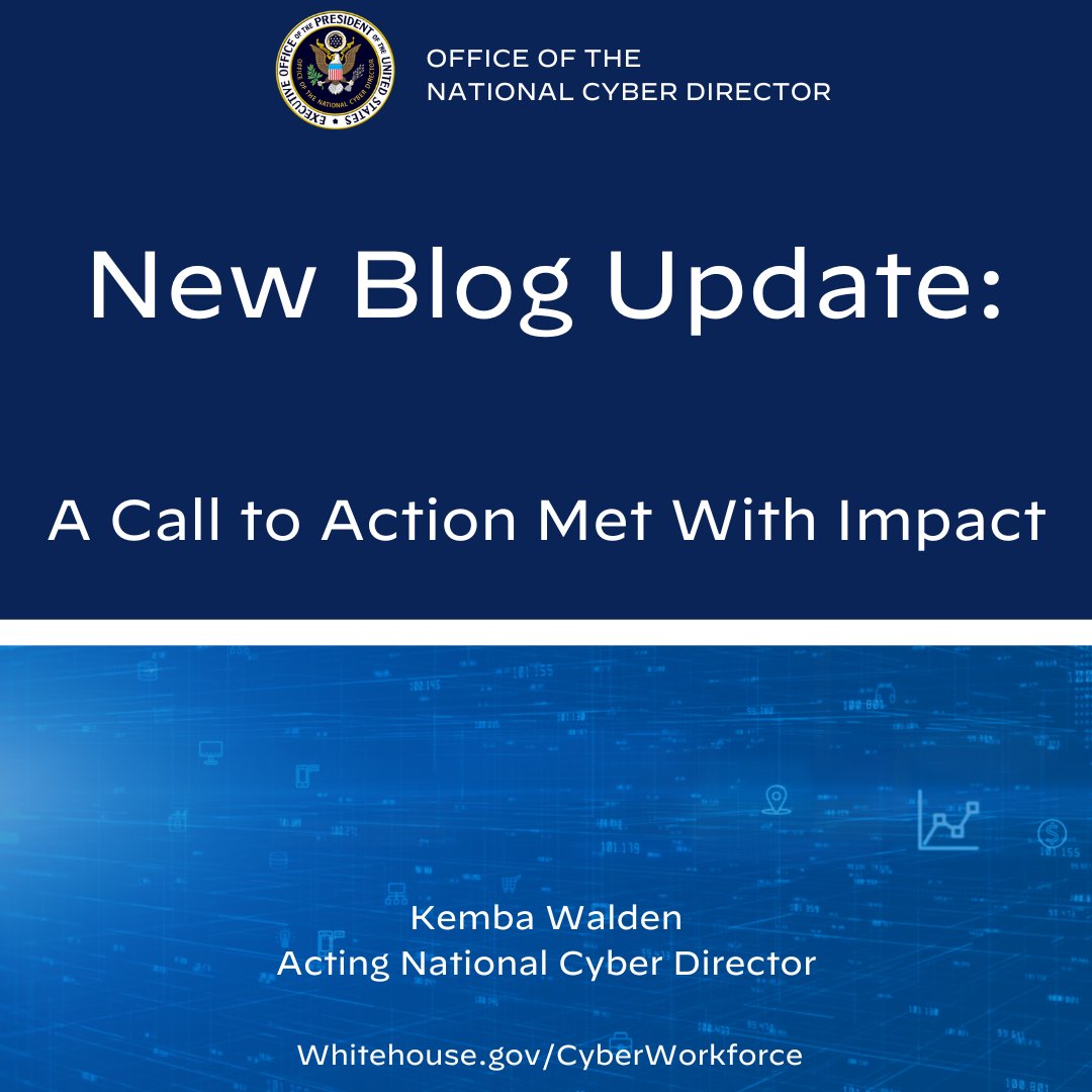 In a new blog, @KembaWalden46 reflects on #CybersecurityAwarenessMonth and highlights commitments made across the nation that will help us meet the growing demand for cybersecurity talent to build a more secure, resilient and defensible cyberspace. whitehouse.gov/oncd/briefing-…