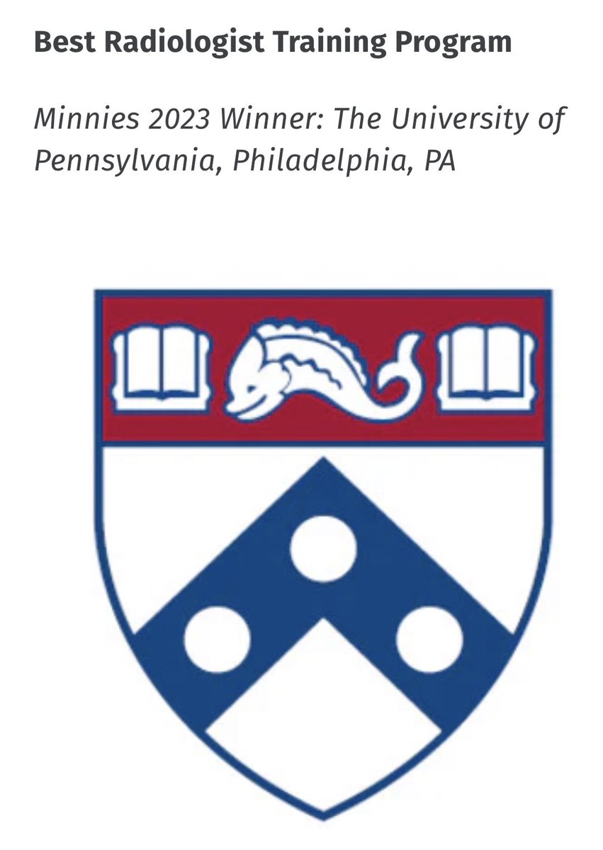 We are proud to go back-to-back as the winners of Best Radiologist Training Program according to @AuntMinnie Made possible through tireless effort and commitment from Trainees, Attendings, Admin and everyone else in the department! @PennRadiology @Penn_IR @futureradres