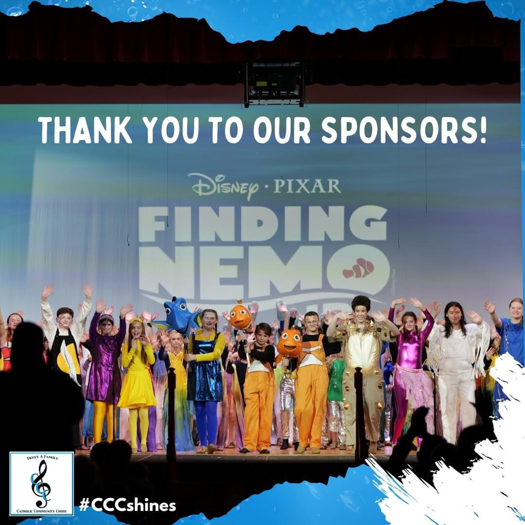 We want to thank all of our sponsors for their generous support for our Fall production of Disney's Finding Nemo Jr.! We were able to introduce new technology to our production and give our students a top notch experience on stage! #CCCShines #ShineOnCCC catholiccommunitychoir.com/fall-23-findin…