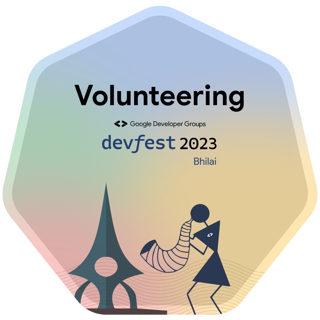 Exciting news! 🚀 Thrilled to be selected as a volunteer for #DevFestBhilai 2023. Can't wait to be a part of this amazing tech event and contribute to its success. Ready to learn, grow, and make a difference! 🌟 #TechCommunity #VolunteerLife #DevFest2023