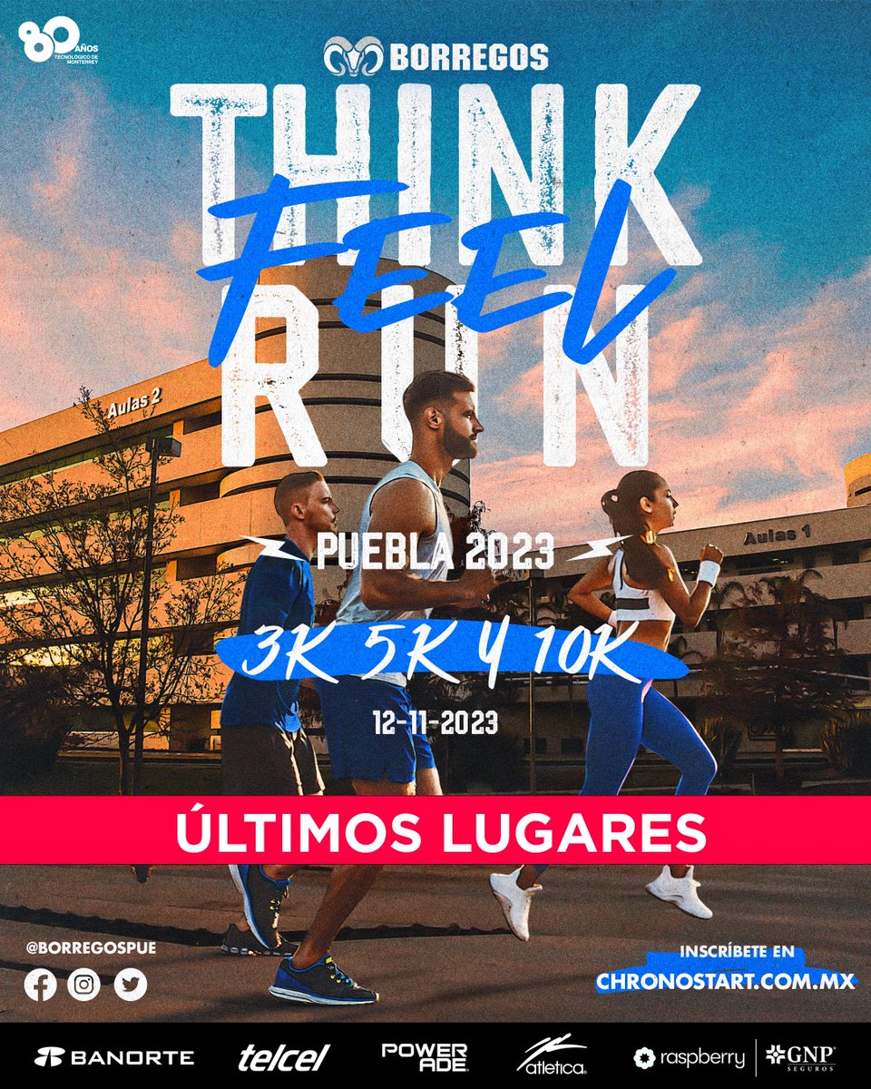 BorregosPuebla's tweet photo. ¡No te quedes fuera!
Los últimos lugares para nuestra carrera #ThinkFeelRun están por agotarse. 🔥
¡Regístrate ahora y prepárate para sentir la emoción en cada paso! 🏃
👇¡Inscríbete!👇
https://t.co/PV0WMuMoxi
.
.
#BorregosThinkFeelRun #80Tec #BorregosPuebla #ATPLV #GoBlue 🐏💙 https://t.co/cMuPNKDfHs