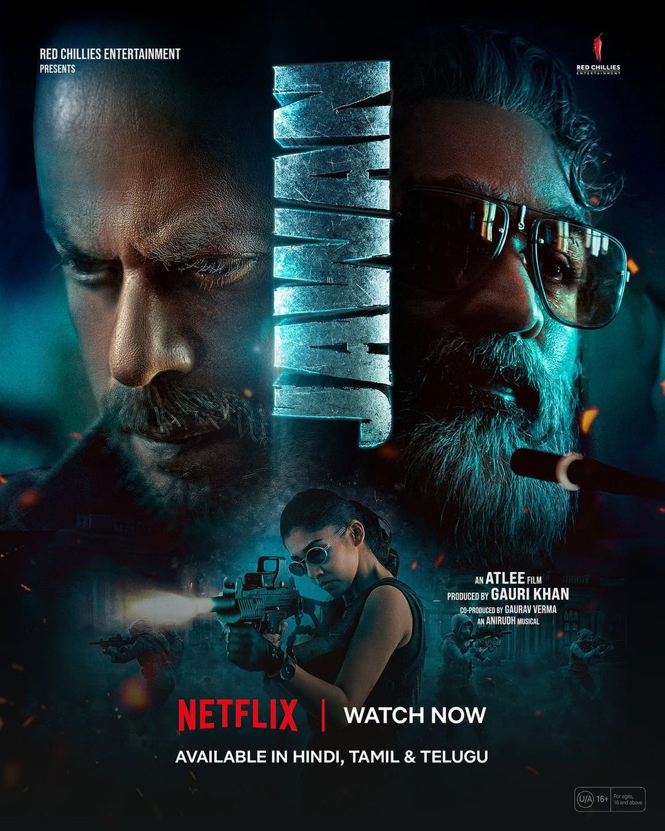 AllInOneOTT's tweet photo. Film #Jawan [Extended Cut] Streaming Now On #Netflix In Hindi, Tamil &amp; Telugu.
Starring: #ShahRukhKhan, #VijaySethupathi, #Nayanthara, 
#DeepikaPadukone &amp; More.
Directed By #Atlee.

#JawanOnNetflix #JawanExtendedCut
#AllInOneOTT

Follow @AllInOneOTT For Latest #OTTUpdates. https://t.co/mA7QvJU9Bg