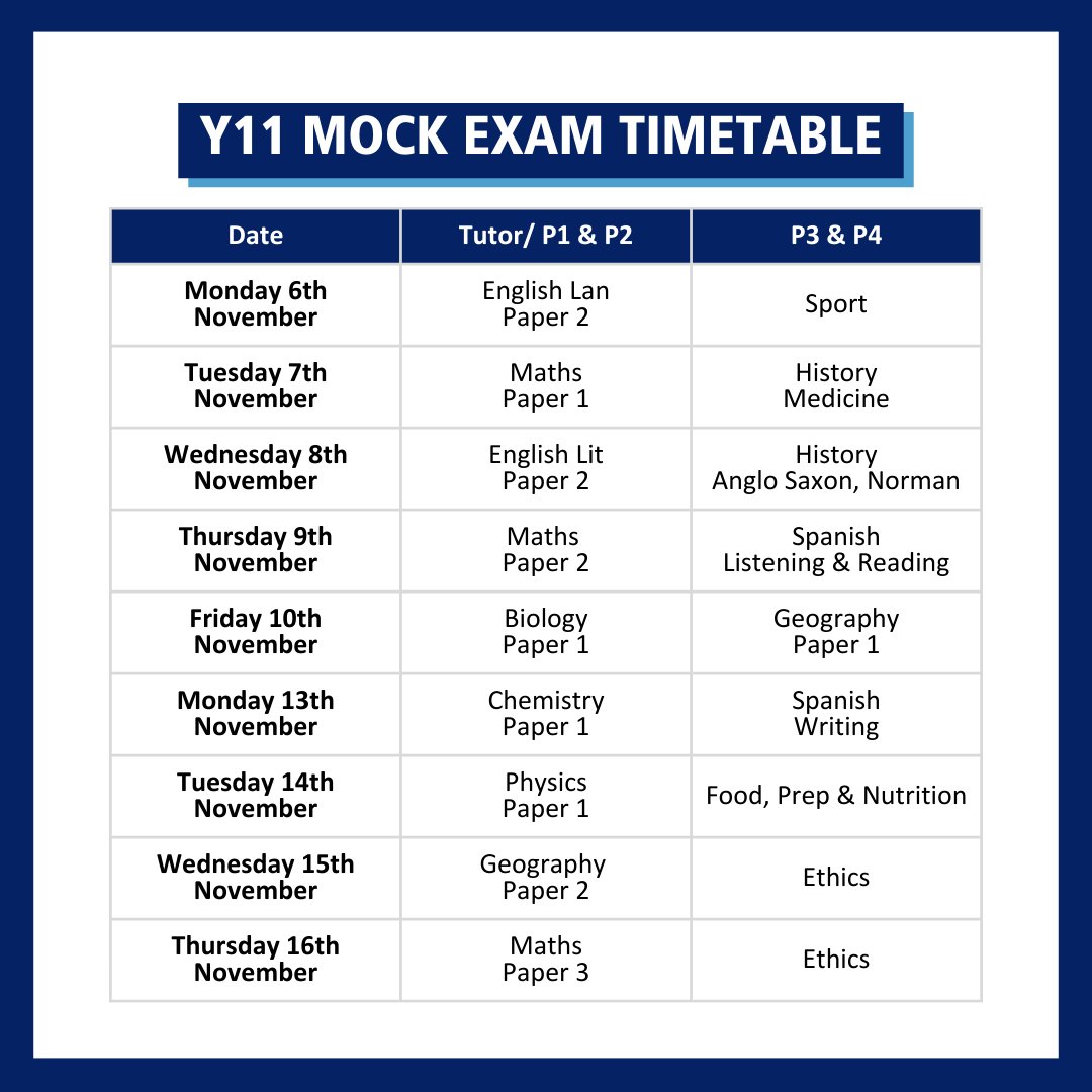 Year 11 Mock Exams begin on Monday 6th November.

For more information and revision resources, click the link: castleviewacademy.org.uk/information/ex…

#cvaproud
