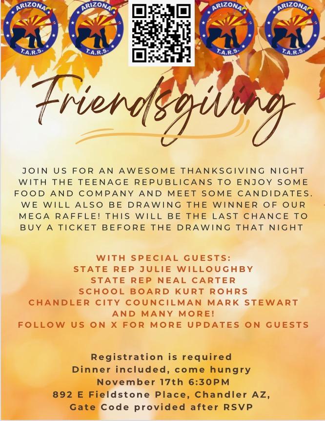 🇺🇲🍂🍁Join the Teenage Republicans as we gather to celebrate and give thanks for God's providence in our country for a night of food, speakers, and announcing winners for our Mega Raffle! 🍂🍁🇺🇲

RSVP today: docs.google.com/forms/d/e/1FAI…