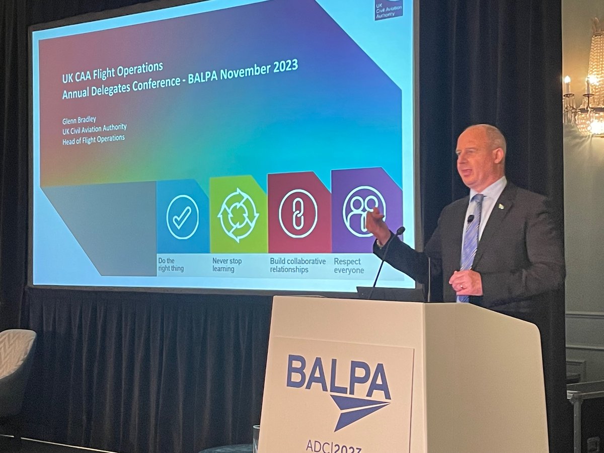 Our latest guest speaker at ADC, Glenn Bradley, CAA Head of Flight Operations has focused his speech on insights on the post-Brexit regulatory landscape, the possible opportunities this presents, and how BALPA can contribute. #BALPAADC2023 #buildingrelationships #aviation #pilots
