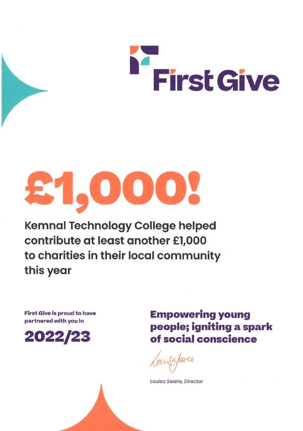 KemnalTC's tweet image. Our First Give certificate is now being proudly displayed in our Reception! Last year Y9 took part &amp;amp; showed real passion for making a change in their community, advocating for their chosen charities brilliantly. We really look forward to working with @FirstGiveUK again in 2024.