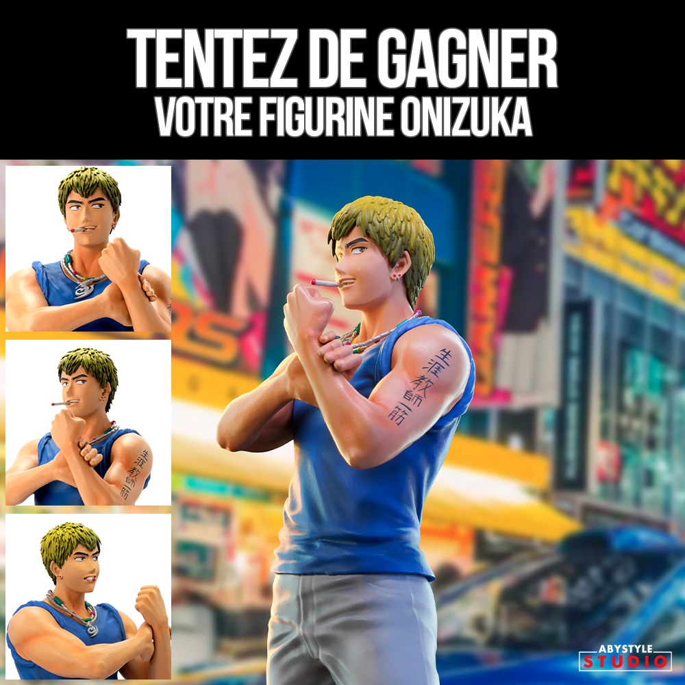 Micromania_Fr's tweet photo. Elle arrive prochainement en magasin, mais vous pouvez déjà tenter de gagner la figurine d'Onizuka de GTO 😍 

Tente de gagner votre exemplaire ! 
💪 Like, RT &amp; Follow @Micromania_Fr + @abystyle_studio 
💪 Mentionne un ami en réponse avec #MicromaniaGTO

TAS dans 7 jours ! https://t.co/yMX5BDcZf9