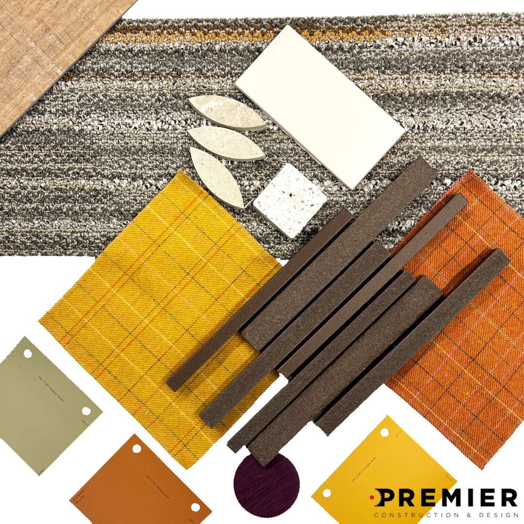 For our November Palette of the month, we created a fresh autumnal look by embracing classic Thanksgiving colors. Featuring products from: @ShawContract, @interfaceinc, @SherwinWilliams, INAX Tile, @brentanofabrics, @FormicaGroup, VITL Tile. #designpalette